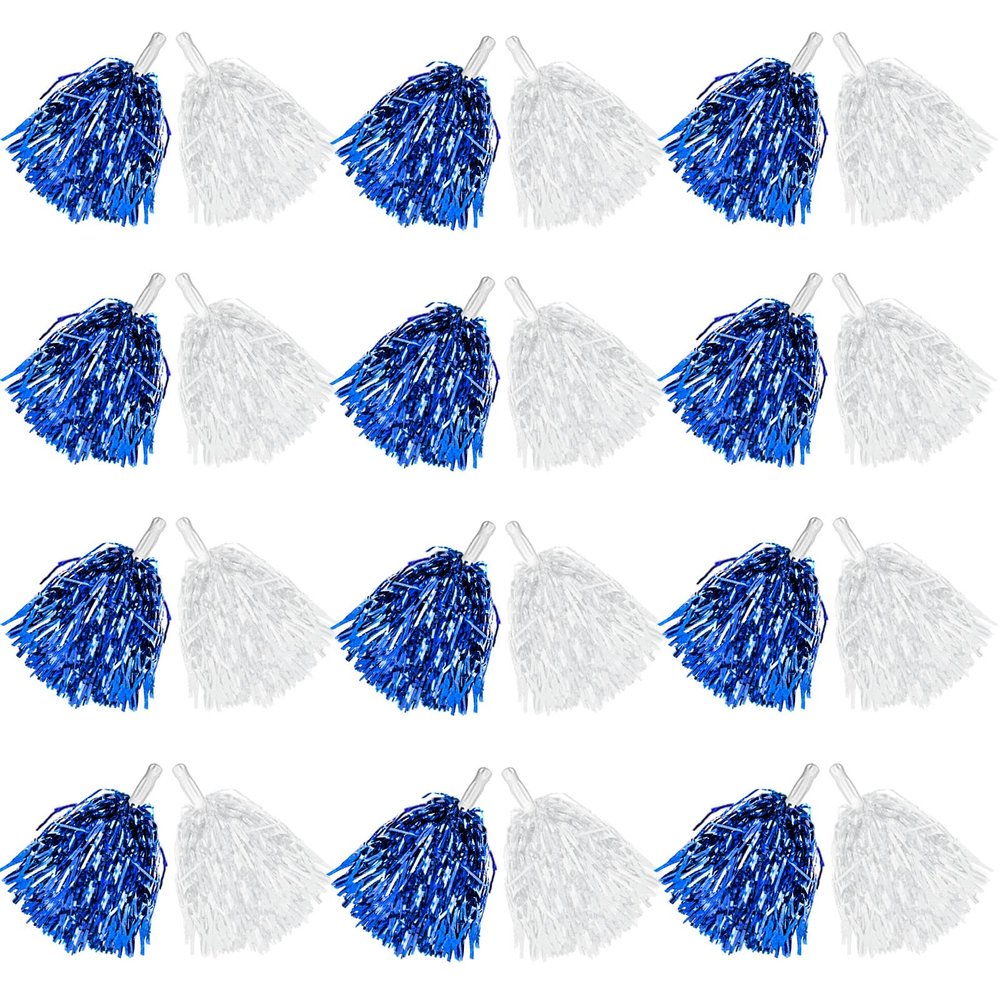 DILIBRA 24 Pcs Metallic Cheerleading Pom Poms, Cheerleaders Cheer Pom Poms with Baton Handle, Cheering Squad Hand Flower for Adults Kids Team Spirit Sports Game Dancing Party