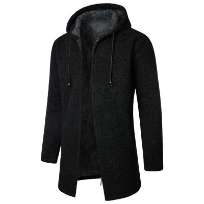 Winter Jackets For Men, Mens Fashion Jackets And Coats Men Jacket Snowboard Plaid Men's Medium Long Coat Hooded Plush Knitting Drawstring Coat Sweater Warm Solid Color Jackets (4XL, Black)
