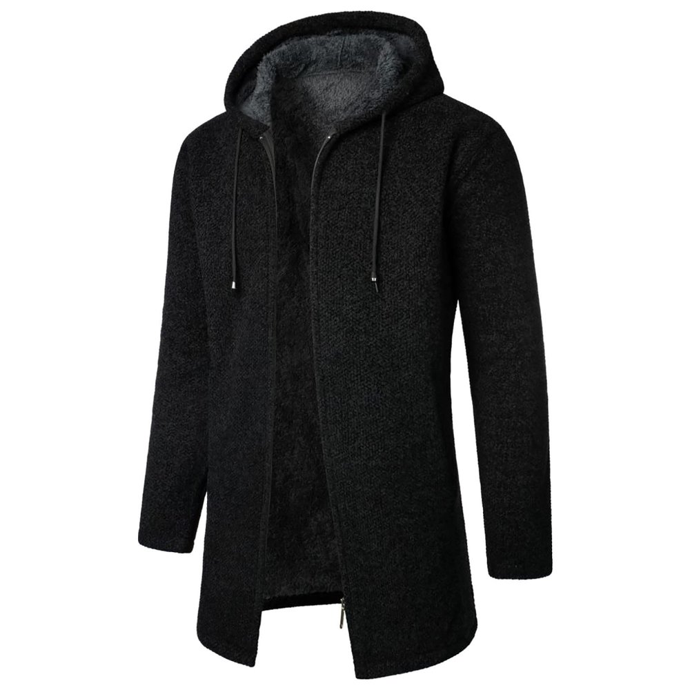 Winter Jackets For Men, Mens Fashion Jackets And Coats Men Jacket Snowboard Plaid Men's Medium Long Coat Hooded Plush Knitting Drawstring Coat Sweater Warm Solid Color Jackets (4XL, Black)
