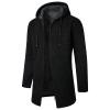 Winter Jackets For Men, Mens Fashion Jackets And Coats Men Jacket Snowboard Plaid Men's Medium Long Coat Hooded Plush Knitting Drawstring Coat Sweater Warm Solid Color Jackets (4XL, Black) view 1