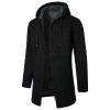 Winter Jackets For Men, Mens Fashion Jackets And Coats Men Jacket Snowboard Plaid Men's Medium Long Coat Hooded Plush Knitting Drawstring Coat Sweater Warm Solid Color Jackets (4XL, Black) view 2