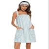 Veseacky Deluxe Cotton Towel Wrap for Women Shower & Bath Wrap with Facial Headband (L,Green Stripe) view 1