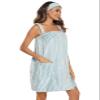 Veseacky Deluxe Cotton Towel Wrap for Women Shower & Bath Wrap with Facial Headband (L,Green Stripe) view 2
