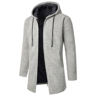 Winter Jackets For Men, Mens Fashion Jackets And Coats Men Jacket S Black Coat Men's Medium Long Coat Hooded Plush Plaid Knitting Drawstring Coat Sweater Warm Solid Color Jackets (XL, Light Gray)