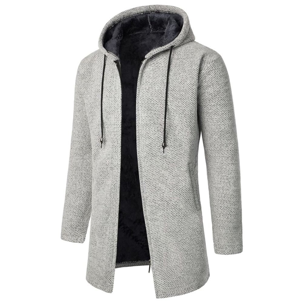 Winter Jackets For Men, Mens Fashion Jackets And Coats Men Jacket S Black Coat Men's Medium Long Coat Hooded Plush Plaid Knitting Drawstring Coat Sweater Warm Solid Color Jackets (XL, Light Gray)