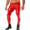 Daenrui Men's Faux Leather Shiny Legging Tights Skinny Motorcycle Biker Pants PVC Long Trousers Red Medium view 2