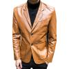 JEsilunmaMY Men's Pu Leather Blazer Jacket 2 Button Notched Collar Bomber Jackets Slim Fit Fall Winter Lightweight Outwear (Khaki,XX-Large) view 1