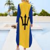 Flag of Barbados Women's Shirt Midi Dress Long Sleeve Button Down Maxi Midi Dress Print view 2