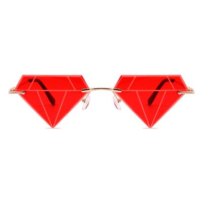 ailov Unique Diamond Rimless Trendy Sunglasses for Men Women UV400 Funky Harry Fashion Glasses (Red)