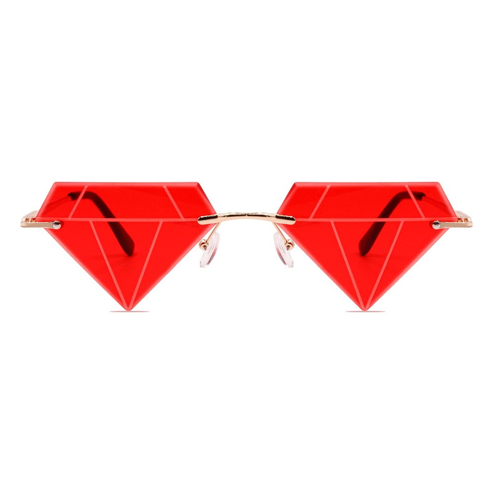 ailov Unique Diamond Rimless Trendy Sunglasses for Men Women UV400 Funky Harry Fashion Glasses (Red)
