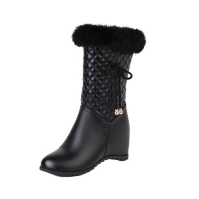 Women Solid Color Short Boots Inner Height Waterproof Winter Boots Fuzzy Plush Fluffy Lined Side Zipper Warm Snow Booties
