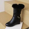 Women Solid Color Short Boots Inner Height Waterproof Winter Boots Fuzzy Plush Fluffy Lined Side Zipper Warm Snow Booties view 2