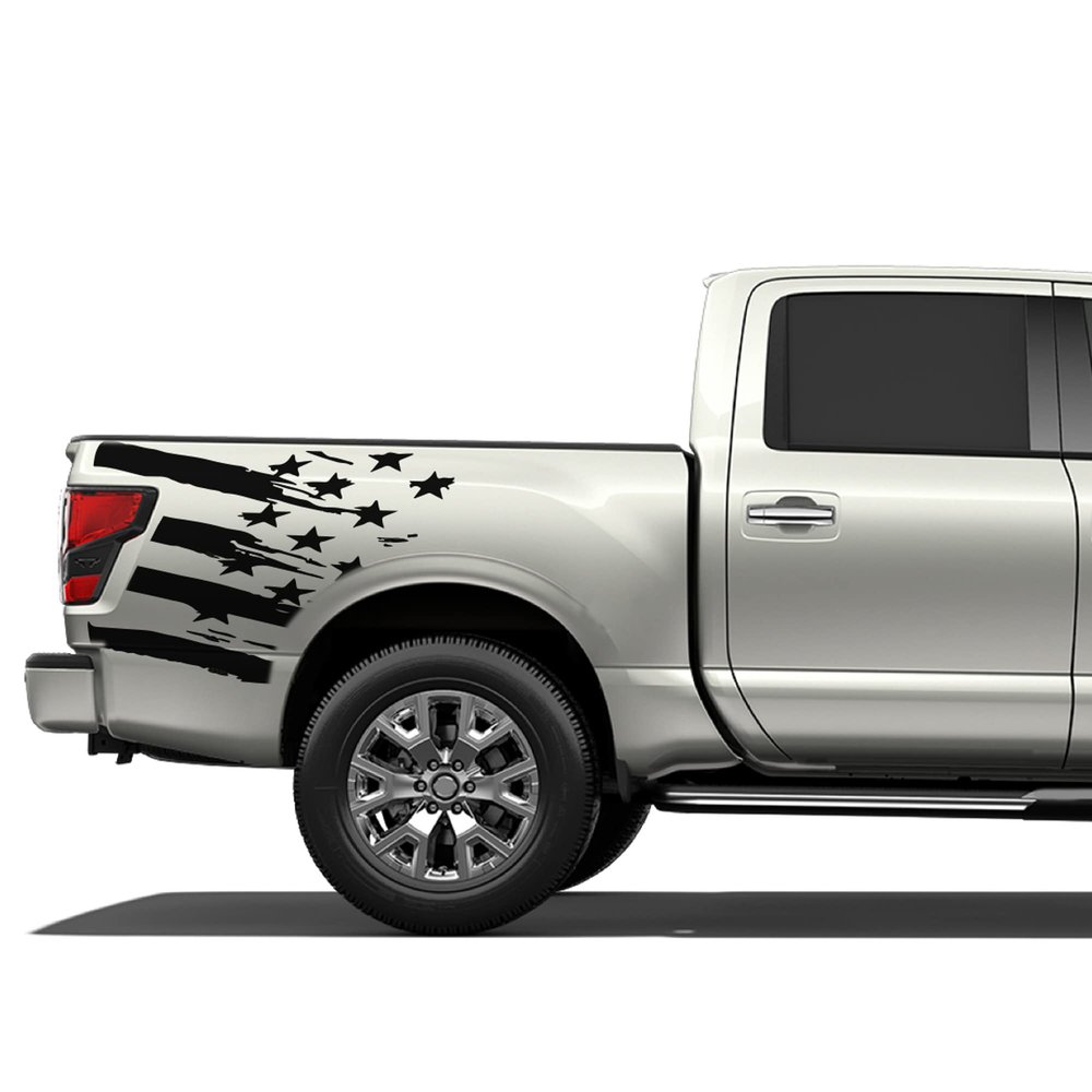 Bed Tatter US Flag Graphic Design kit Stickers Decals Vinyl Compatible with Nissan Titan (Matt Black)
