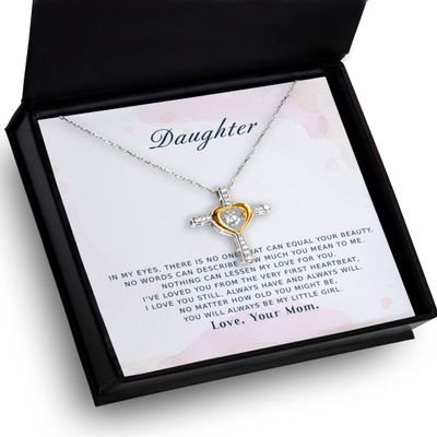 Cross Dancing Necklace to My Daughter No One Can Equal, Mother Daughter Necklaces for Women, Necklace Gifts for Daughter, Birthday Gifts for Daughte
