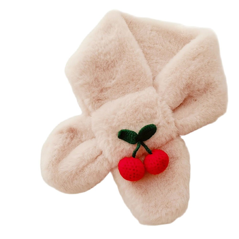 Yizelli Kids Winter Plush Scarf Cross Collar Fluffy Shawl Wrap Faux Fur Neck Warmer for 1-10 Years Old Girls Boys (Beige)