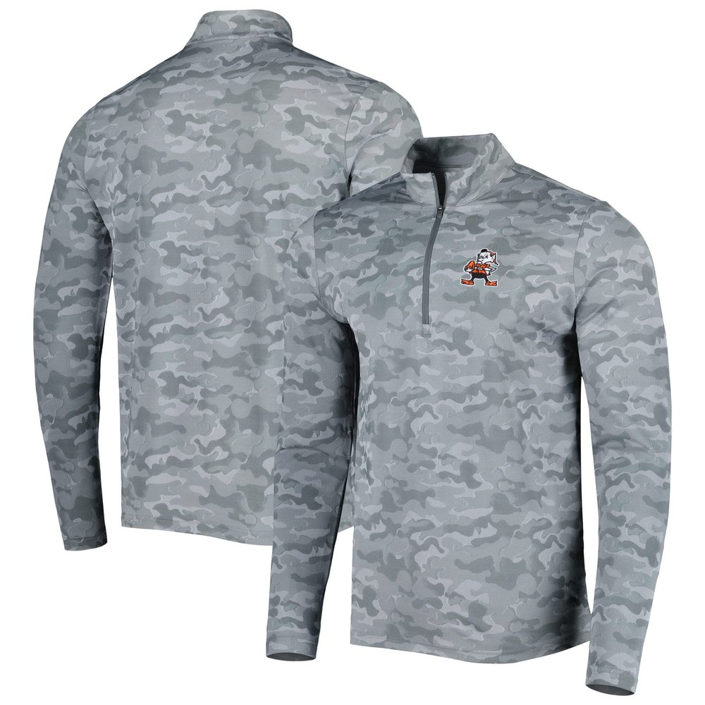 Antigua Men's Gray Cleveland Browns Brigade Throwback Quarter-Zip Top