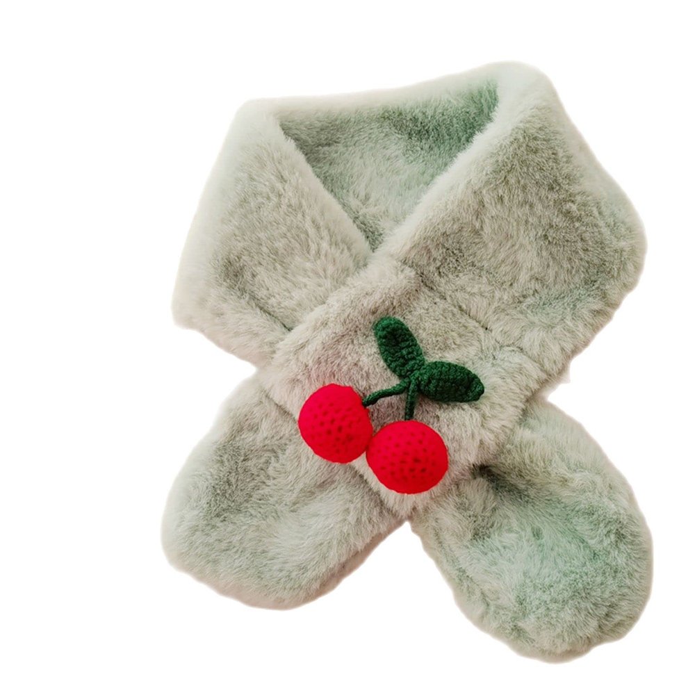 Yizelli Kids Winter Plush Scarf Cross Collar Fluffy Shawl Wrap Faux Fur Neck Warmer for 1-10 Years Old Girls Boys (Light Green)