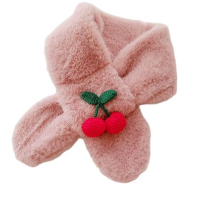 Yizelli Kids Winter Plush Scarf Cross Collar Fluffy Shawl Wrap Faux Fur Neck Warmer for 1-10 Years Old Girls Boys (Skin Pink)