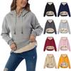 Womens Casual Winter Warm Fleece Sherpa Lined Hoodies Solid Crewneck Hooded Sweatshirts Thick Pullover Jumper Tops Dark Gray view 2