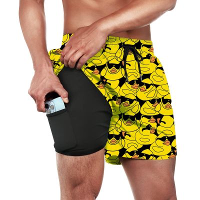 Wdpsuxin Men's Swim Trunks,Quick Dry Beach Rubber Duck Bathing Suit Workout Running Shorts with Compression Liner and Pockets Xx-Large