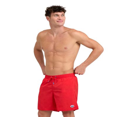 ARENA Men's Icons Solid Beach Short Boxers Swimming Bermuda with Mesh Inner Brief, Side Pockets, Pool Beach Vacation Swimsuit, Quick Dry, Red, Extra Small