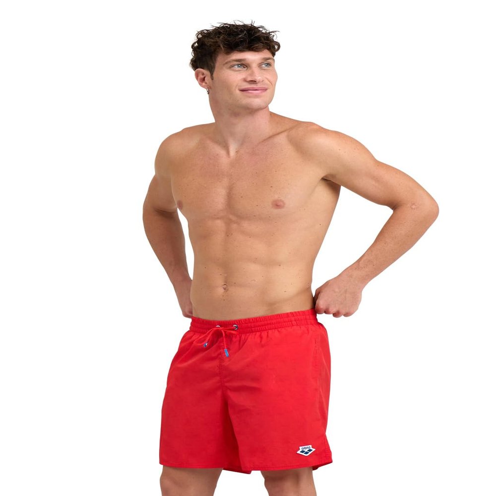 ARENA Men's Icons Solid Beach Short Boxers Swimming Bermuda with Mesh Inner Brief, Side Pockets, Pool Beach Vacation Swimsuit, Quick Dry, Red, Extra Small