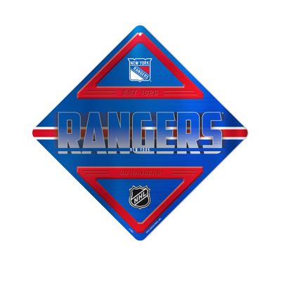 Rico Industries NHL New York Rangers Metal Crossing Sing - Home Decore Perfect for Bed Room, Man Cave, Garage, Silver, 12.25" x 12.25"