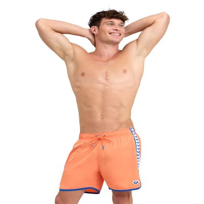 ARENA Men's Icons Team Stripe Beach Short Boxers Swimming Bermuda with Mesh Inner Brief, Back Pocket, Pool Beach Vacation Swimsuit, Quick Dry, Nespola/Royal, Extra Small