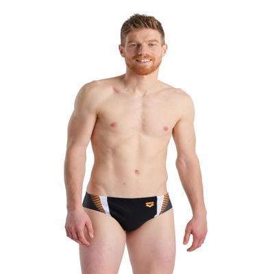 ARENA Feel Men's Threefold Swim Brief Stretchy Waterfeel Swimsuit Pool and Beach Swimwear, Black/Asphalt/White, US Size 40