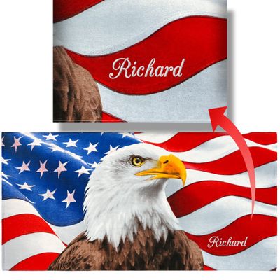 Beachland Personalized Eagle American Flag Beach Towel 30 x 60 inch Soft Cotton (One Custom Eagle American Flag Towel)