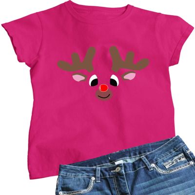 Large Cyber Pink Women Christmas Reindeer Rudolf Face Funny Holiday T-Shirt