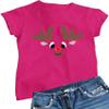 Large Cyber Pink Women Christmas Reindeer Rudolf Face Funny Holiday T-Shirt view 1