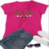 Large Cyber Pink Women Christmas Reindeer Rudolf Face Funny Holiday T-Shirt view 2