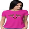 Large Cyber Pink Women Christmas Reindeer Rudolf Face Funny Holiday T-Shirt view 3