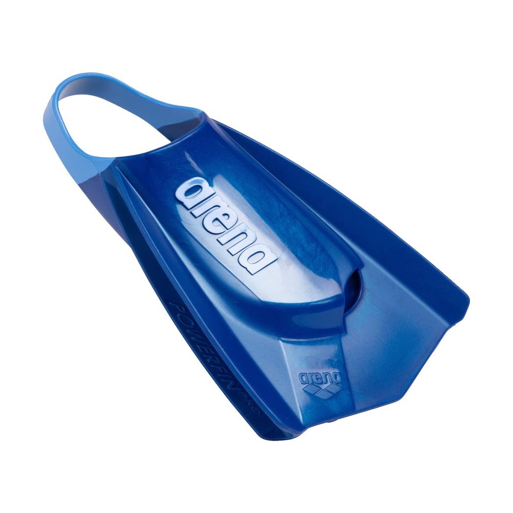 Arena Unisex Adult Powerfin Pro II Swim Training Fins Men and Women Silicone Short Blade Flippers Left/Right Customized, Blue, Size 4.5-5.5
