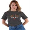 Small Heather Black Mens Christmas Reindeer Rudolf Face Funny Holiday T-Shirt view 2