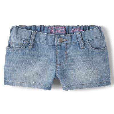 The Children's Place Baby Toddler Girls Denim Shortie Shorts, Peony Wash, 4T,baby girls,and Toddler Girls Denim Shortie Shorts,Peony Wash,4T