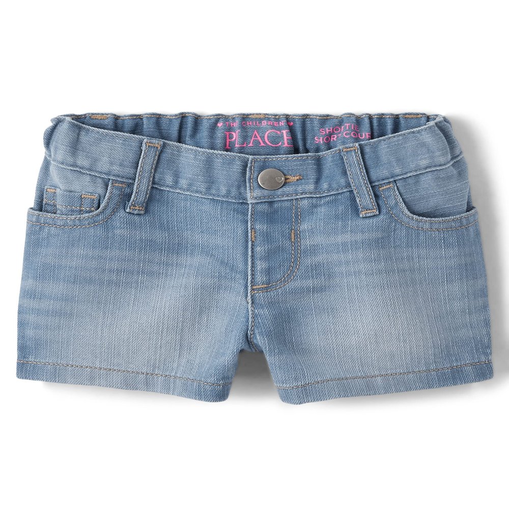 The Children's Place Baby Toddler Girls Denim Shortie Shorts, Peony Wash, 4T,baby girls,and Toddler Girls Denim Shortie Shorts,Peony Wash,4T