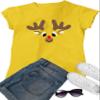 Large Yellow Women Christmas Reindeer Rudolf Face Funny Holiday T-Shirt view 2