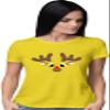 Large Yellow Women Christmas Reindeer Rudolf Face Funny Holiday T-Shirt view 3