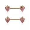 14GA 316L Stainless Steel CZ Crystal Paved Strawberry Nipple Barbells, Sold as a Pair (Gold Tone) view 1