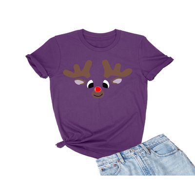 XX-Large Purple Mens Christmas Reindeer Rudolf Face Funny Holiday T-Shirt