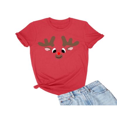XX-Large Red Mens Christmas Reindeer Rudolf Face Funny Holiday T-Shirt
