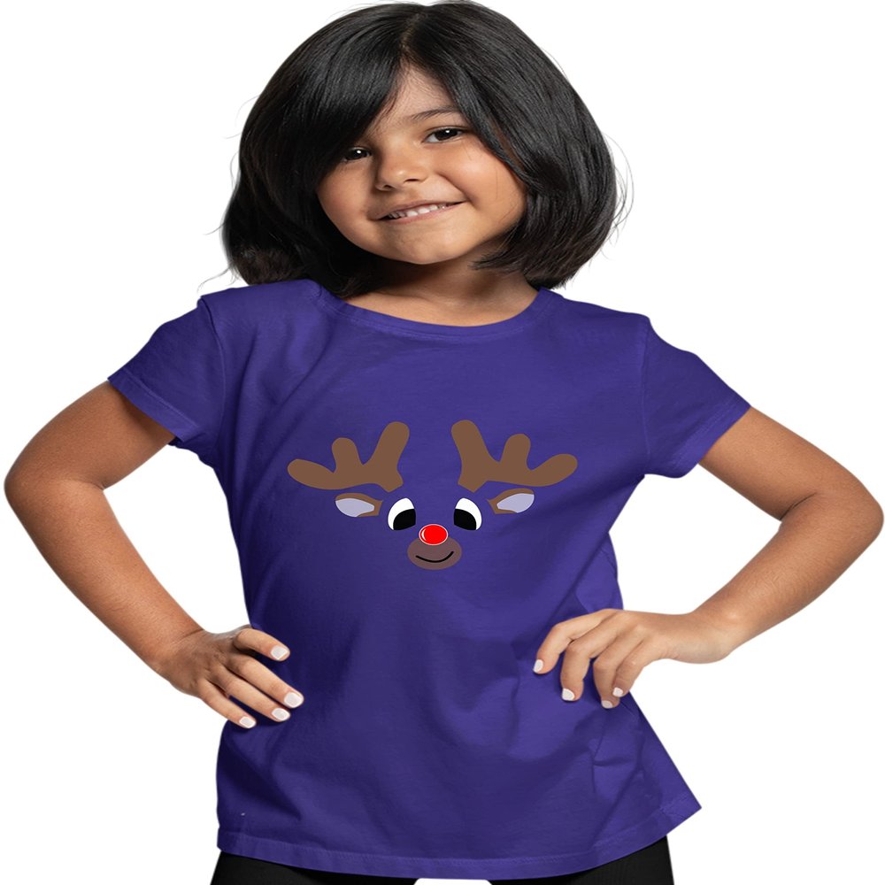 Small Purple Youth Christmas Reindeer Rudolf Face Funny Holiday T-Shirt