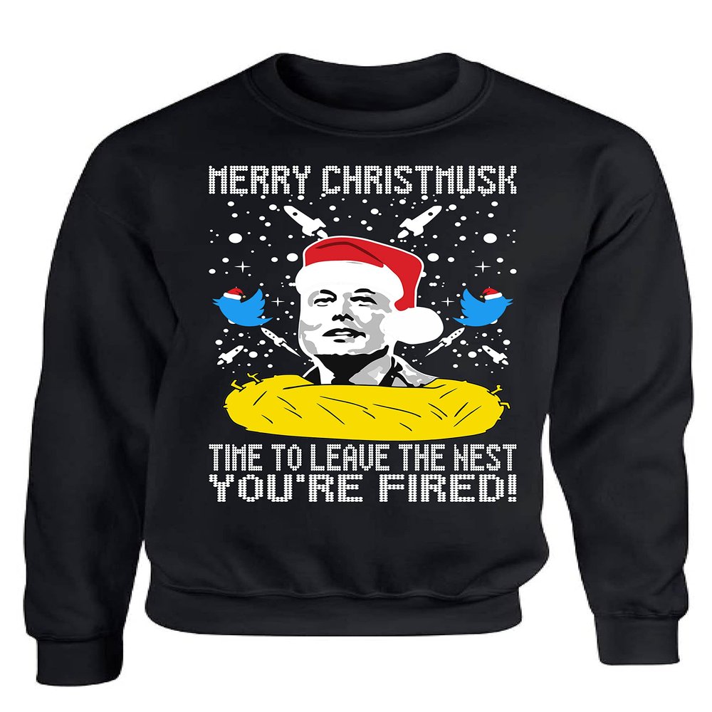ALLNTRENDS You're Fired Ugly Christmas Sweater Meme Musk Graphic Adult Xmas Sweatshirt (2XL, Black)