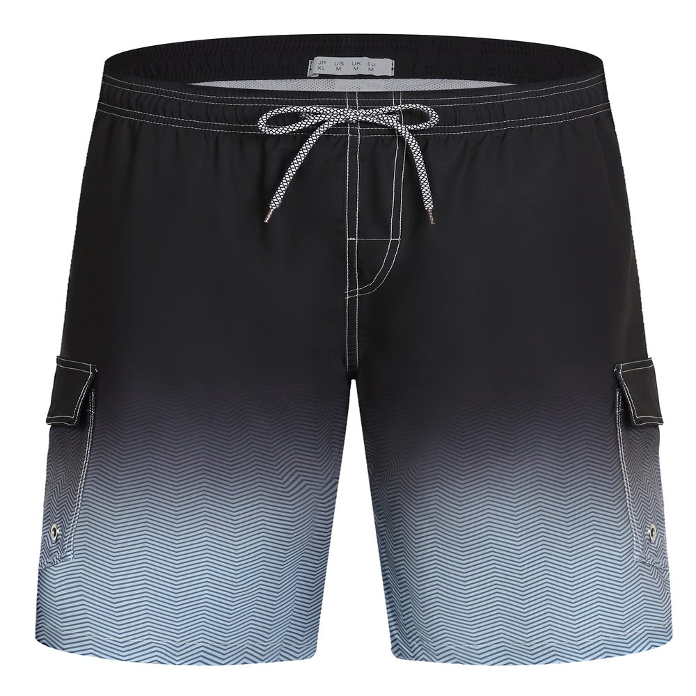 ELETOP Men's Swim Trunks Quick Dry Bathing Suit Swimming Board Shorts Mesh Lining Beach Swimwear Cargo Gradient Black XXL