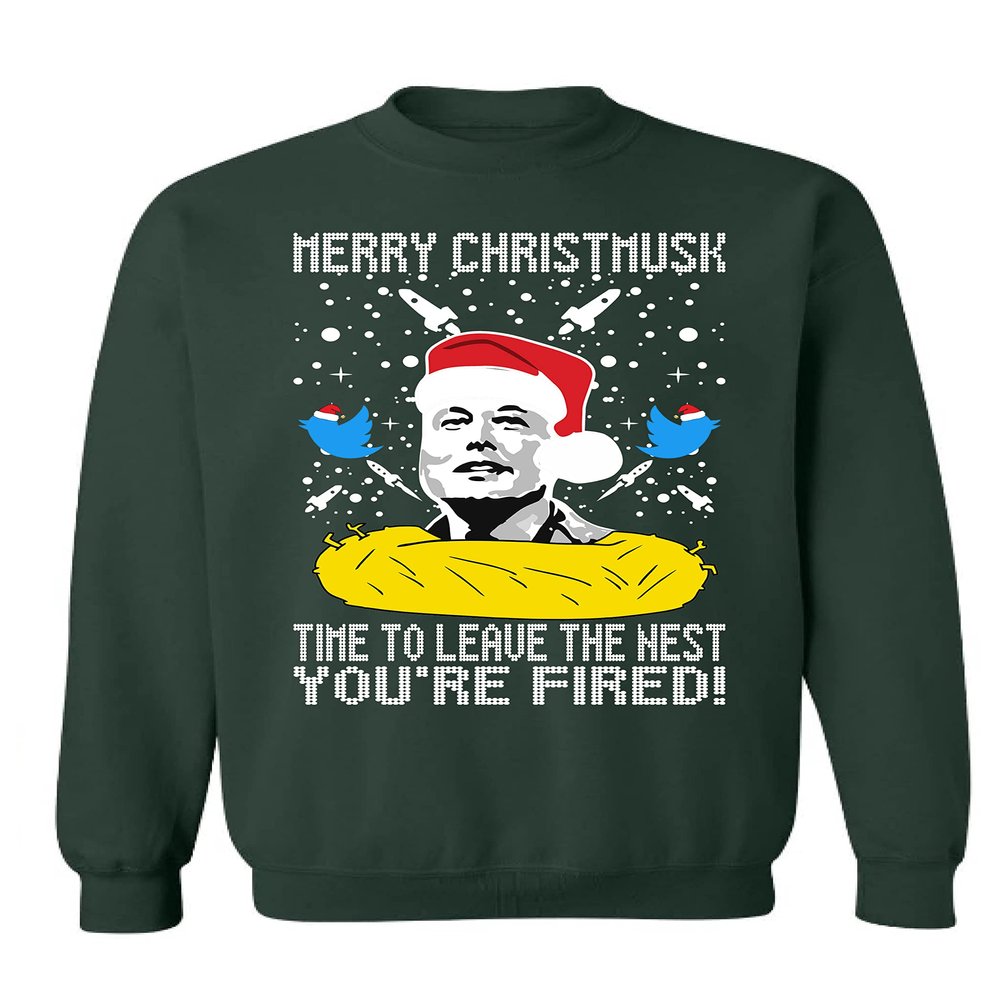 ALLNTRENDS You're Fired Ugly Christmas Sweater Meme Musk Graphic Adult Xmas Sweatshirt (XL, Forest Green)