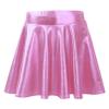 renvena Kids Girls Shiny Metallic Stretchy Flared High Waist Mini Skater Skirt A-Line Pleated Athletic Dance Skirt Pink 10 Years view 1