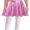 renvena Kids Girls Shiny Metallic Stretchy Flared High Waist Mini Skater Skirt A-Line Pleated Athletic Dance Skirt Pink 10 Years view 3