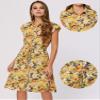 Allegra K Summer Chiffon Floral Shirt Dress for Women's Cap Sleeve Drawstring Waist Dresses Small Yellow view 2